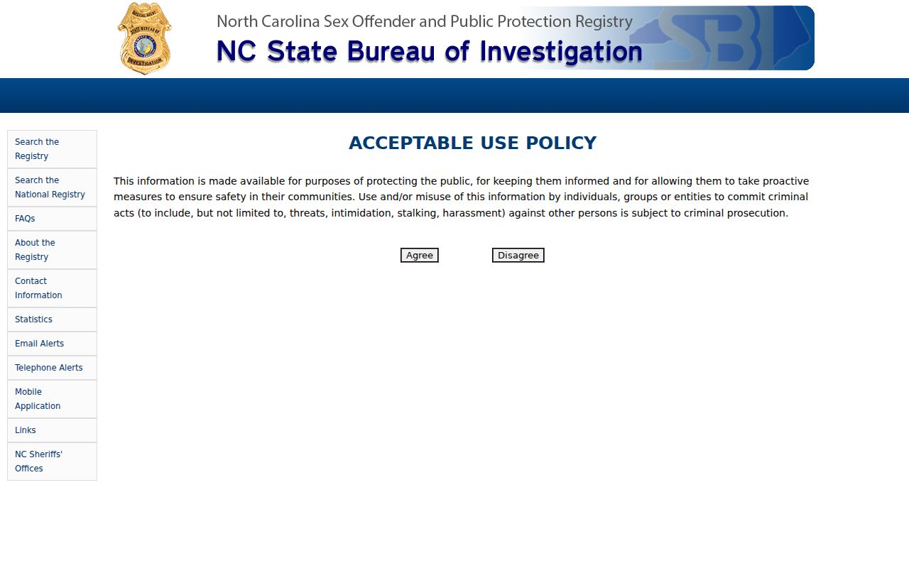 Wilson people directories view of the North Carolina SBI registry search