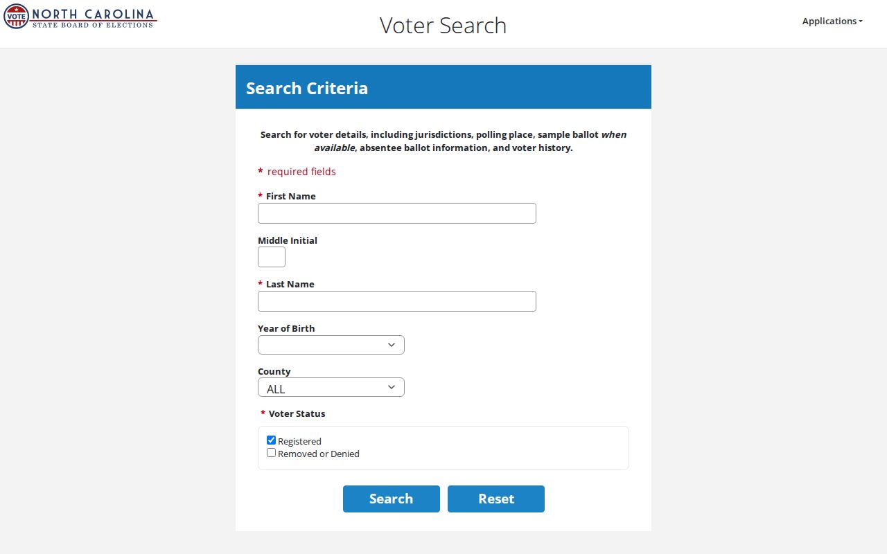 Wilson voter registration search fields in the NCSBE lookup