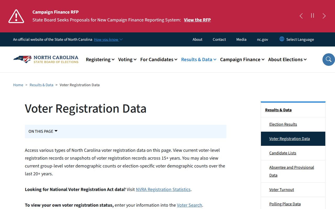 Wilson voter records download page from NCSBE